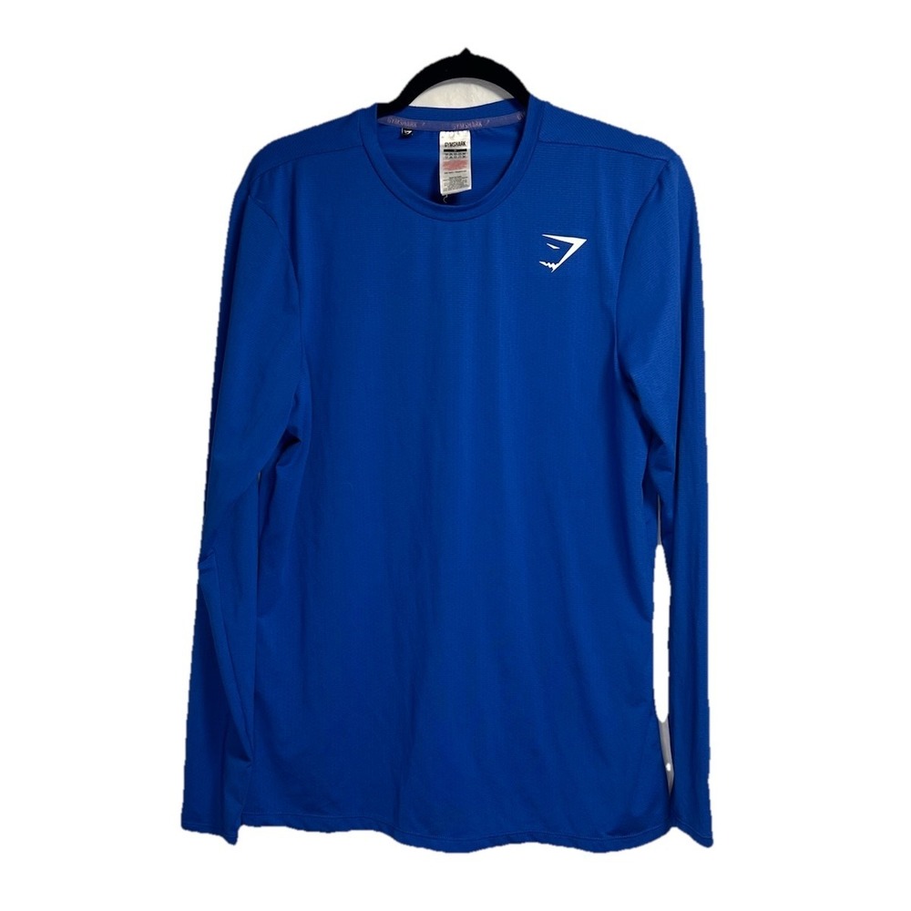 Gymshark Arrival Long Sleeve T Shirt Men's Medium Blue Stretch Gym Training Logo